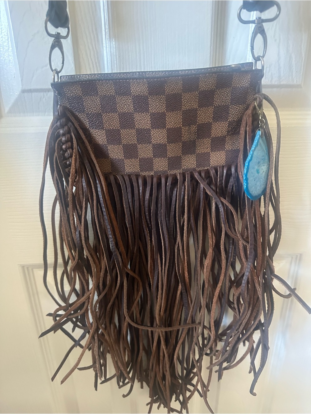 Louis Vuitton Brown Checkered Fringe Crossbody Bag